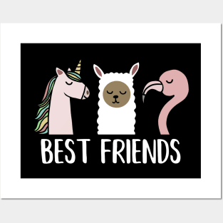 Best Friends Unicorn, Llama, Flamingo Posters and Art